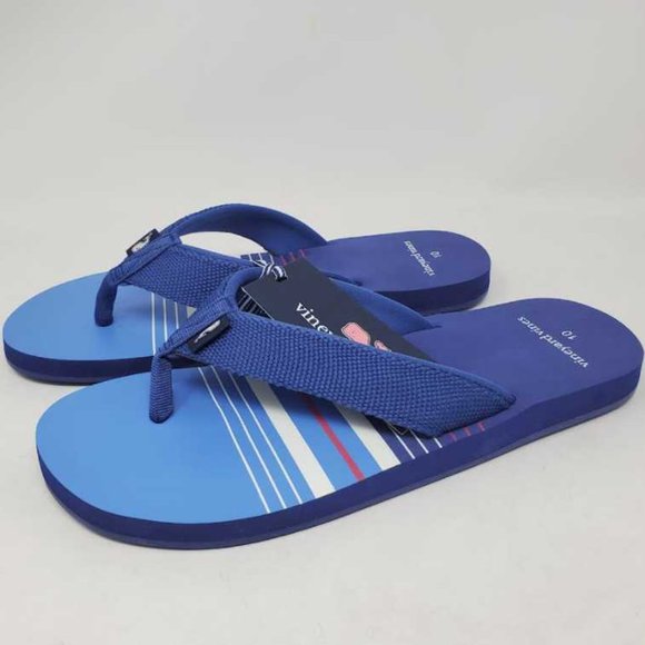 New men\'s 10  Vineyard Vines pop stripe printed blue flip flops sandals main image 7